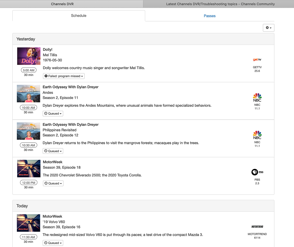 DVR stops recording shows after failed scheduled recording