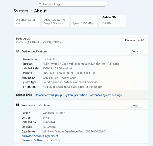 Laptop specs