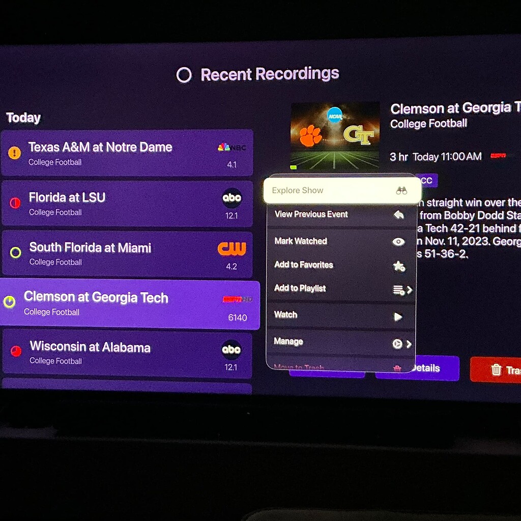 AppleTV: Context menu not tall enough when "View Previous Event" is in ...