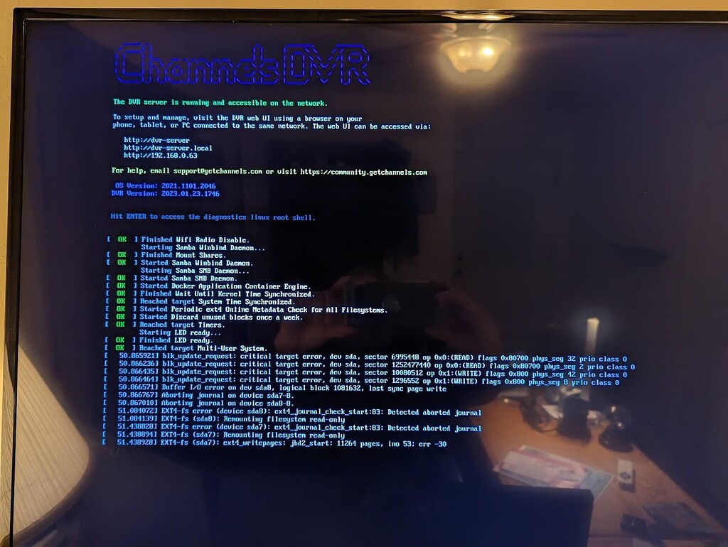 Pi DVR Not booting completely I/O / read errors Troubleshooting