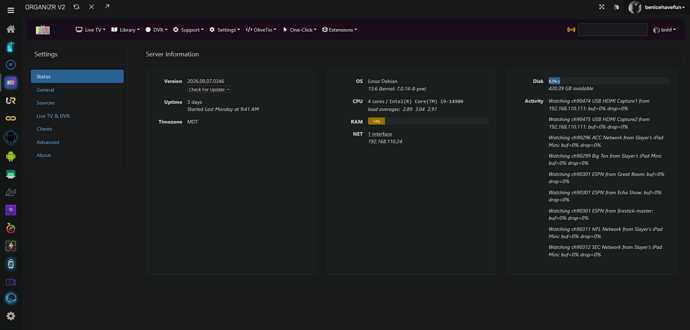 Screenshot 2026-09-10 at 19-40-44 Channels DVR - Organizr V2