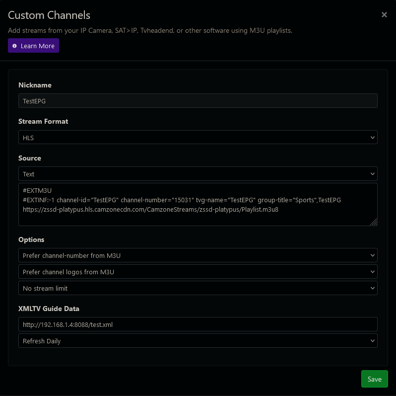 Channels Settings-TestEPG Source